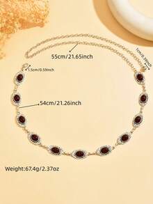 1件复古时尚个性金属花卉做旧微镶红色仿宝石几何圆盘腰链。精致的设计感，不对称纹理银色腰带、裙链、裤链。适合女性日常穿着和派对（手工链条可能有轻微瑕疵） - 銀色 - 查看 5