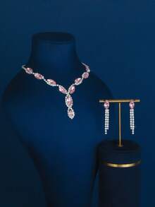 Elegant Bridal Jewelry Set - Rhinestone Necklace, Earrings & Bracelet For Dresses & Evening Gowns