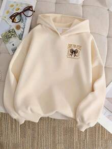 宽松百搭的时尚针织衫，饰有可爱蝴蝶结印花和连帽设计，适合秋冬季作为长袖叠穿上衣，米色可选。 - 杏色 - 查看 4