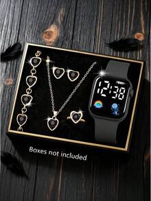 6/1pc Cute Girl Fashionable And LED Rainbow Digital Display Electronic Watch, Suitable For Girls To Wear, Equipped With Jewelry Bracelets, Necklaces, Rings, Earring Sets, Suitable For Students, Very Suitable For Daily Life Such As School, Parties, And Travel. Graduation Season, Valentine's Day, Christmas, Are The Perfect Gifts For Girls(Box Not Included) - Multicolor - View 14