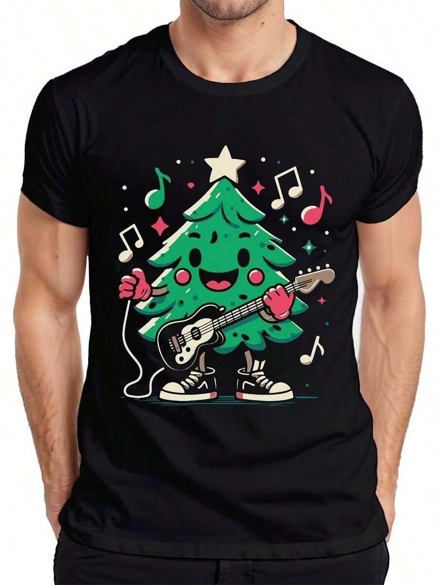 Christmas Tree String Lights - Christmas Gift T-Shirt For Men - Black-8 - View 1