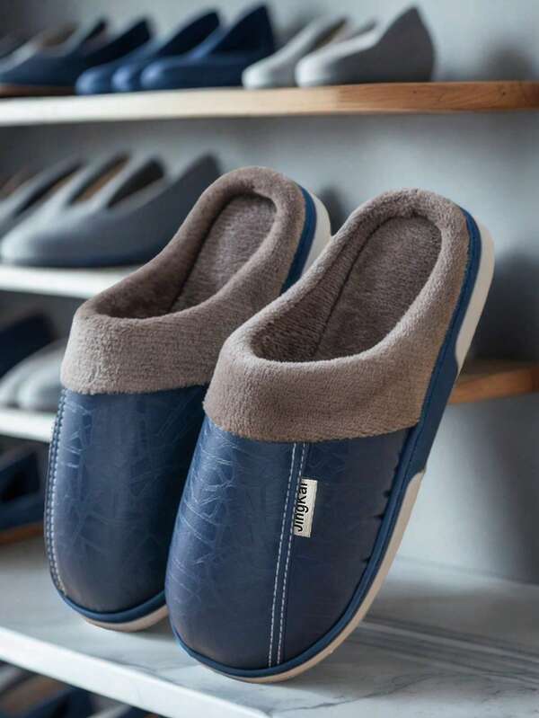 (Tamanho pequeno) Novos chinelos masculinos de pelúcia para outono e inverno, adequados para lazer interno e externo, confortáveis, antiderrapantes, quentes e confortáveis para uso doméstico