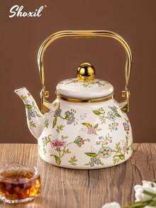 shoxil 1pc 1L/1.2L/1.5L Enamel Pot, Small Capacity Enamel Kettle, Multi-Functional Heat-Resistant Water Kettle/Coffee Pot, Suitable For All Seasons, Can Be Used As Oil Pot, Sugar Jar, Seasoning Jar, Tea Canister, Vinegar Bottle And Cold Water Pot, Not Easy To Break Or Stick Oil, Decorative Household Tabletop Kettle.