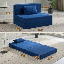 Convertible Folding Sofa Bed Sofa Living Room Sofa Small Corduroy Sofa Bed Leisure Chair Foldable Memory Foam Floor Bed Suitable For Bedroom RV Dormitory Office With Pillow Corduroy Gray Single - 海軍藍 - 查看 2
