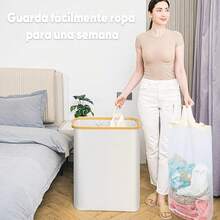 175L Cesta para Ropa Plegable con 3 Compartimentos, ultifunción Cestos para Lavandería Organizadores de Ropa Sucia Clasificador de Cestas con Asas, para Dormitorio, Cuarto de Baño(Negro) - blanco - Ver 4