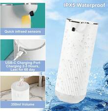 Despachador de Jabon Liquido sin Contacto, 350ml USB Recargable Automatico Dispensador Jabon Baño, Sensor IR Inteligente Dispensador de Shampoo con 4 Velocidades Ajustables, para Baño, Cocina (Espuma) - Espuma - Ver 6