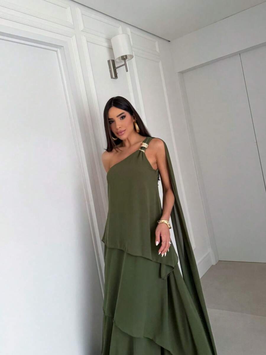 Super Elegant Luxurious Chiffon Fabric Wedding Evening Dress - 橄欖綠 - 查看 1