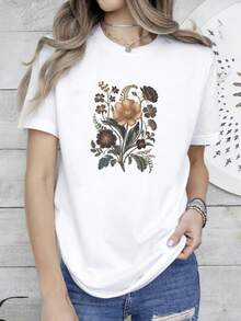 180g pure Cotton Felpa con stampa floreale botanica di fiori selvatici, camicia con fiori boho vintage Cottagecore, maglietta per ati delle piante, maglione con bouquet di fiori urbani Top For Everyday Wear female T-Shirt For Women Casual Soft - Blanco - Ver 2