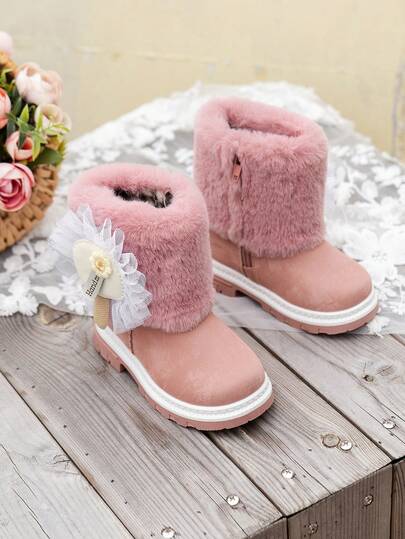 1 par de botas de nieve con cremallera lateral, livianas y cómodas, para niñas, adecuadas para uso diario al aire libre y en el campus, otoño/invierno