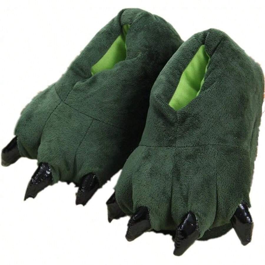 Adult Cute Plush Animal Paw Slippers Fuzzy Warm House ShoesChristmas - 綠色 - 查看 1
