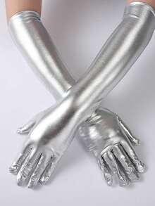 1 Pair Sexy Patent Leather Long Gloves, Cosplay Costume Accessories, Black Tight Fit Pole Dance Performance Gloves,Halloween - Black - View 8