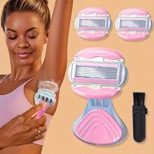 Lâmina Avançada de 6 Lâminas para Mulheres, Cabeça Substituível, Barbeador Portátil para Senhoras, Barbeador Hidratante, Epilador, Epilador Específico para Mulheres, Cabo Antiderrapante, Lâminas Substituíveis, Com Tira Lubrificante Hidratante, Sem Necessidade de Creme de Barbear