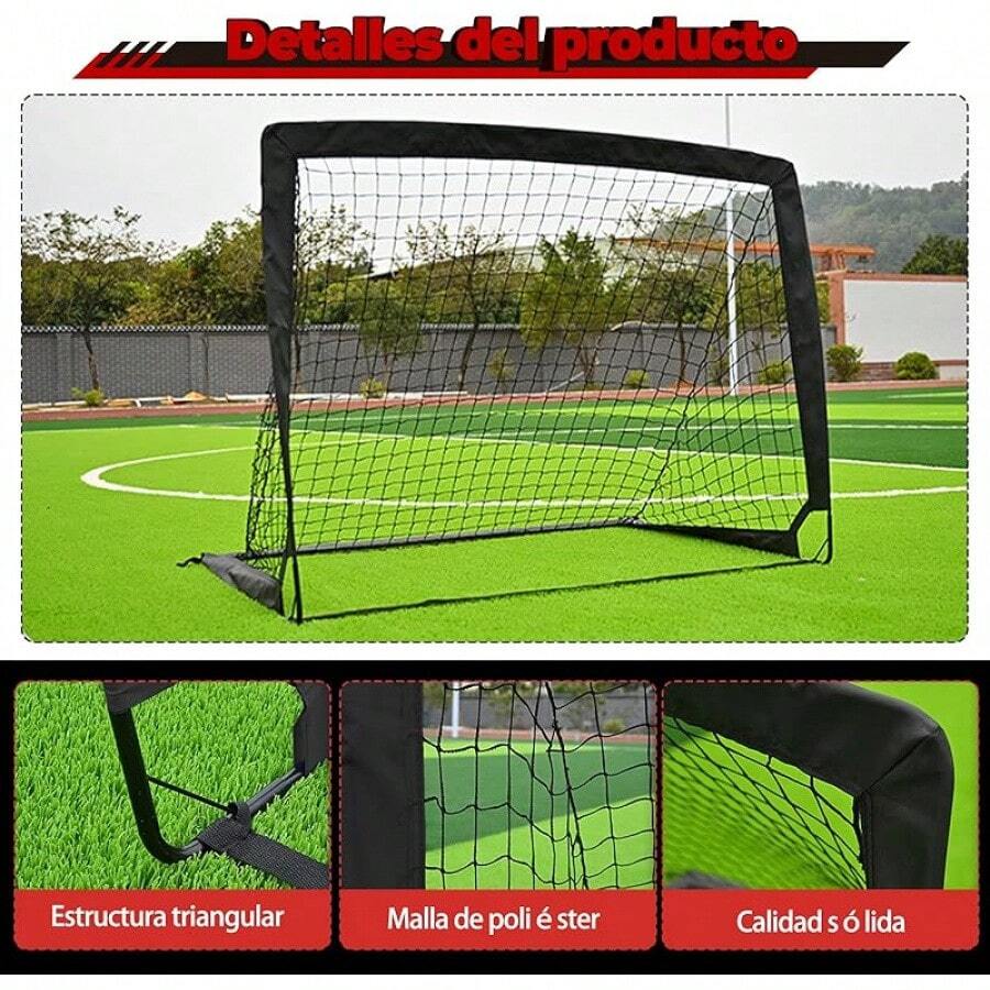 QMCZLA 2pcsía de Fútbol para Niños - Redes Portátiles con Montaje Rápido, Acero, Varilla de Fibra de Vidrio, Tela Oxford y poliéster para Jardín, jardín, Interior y Exterior - Negro - Ver 1