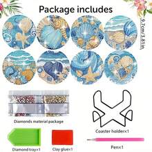 1 Set Of 8pcs 5D Diamond Painting Coaster Kit, Including Christmas Series, Cartoon, Landscape And Other Patterns To Choose From, To Exercise Hands-On Ability, Suitable For Beginners, Acrylic Diamond Covered Coaster, Dining Table Insulation Coaster, Comes With Tools, With Iron Bracket
