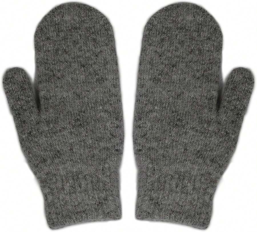 Winter Warm Mittens For Women Men - Soft Faux Rabbit Fur Mittens Elastic Cuff Fashionable Stretchy Knit Gloves Cold Weather - 深灰色 - 查看 1