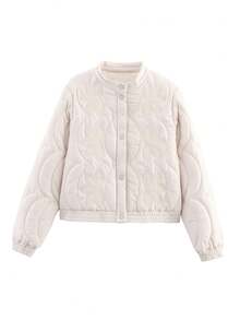 Chaqueta acolchada con cuello alto de mujer en beige, de manga larga con bolsillos, casual para otoño e invierno