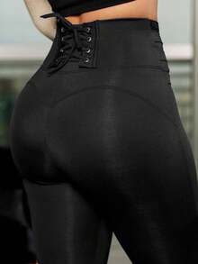 Women's Shaping Leggings With Eyelet Detail On The Back - 黑色 - 查看 1