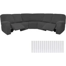 Peryiter 7 Pcs L Shape Sectional Recliner Sofa Covers 5 Seat Sectional Couch Covers Milk Silk Velvet Stretch Reclining Sofa Slipcover Furniture Protector For Living Room(Dark Gray,Milk Silk)