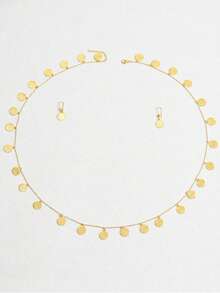 مجموعة قلادة وأقراط معدنية مطلية بالذهب عيار 18 قيراط، مناسبة كهدية للحفلات والاستخدام اليومي، 3 قطع/مجموعة