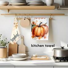 2pcs/100pcs Thanksgiving Autumn Maple Leaf And Pumpkin Print Pattern Kitchen Towel Set, Suitable For Restaurant, Kitchen, Bathroom Interior Decoration, Party Decoration, Holiday Gift, Can Be Given As A Thanksgiving Gift - Multicolor - View 6
