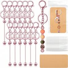 6/12pcs Fashionable Beaded Metal Keychain (With Individual Packaging), Keyring DIY Beaded Keychain, Cute Bag Pendant Ornament, Gift For Boyfriend/Girlfriend, Valentine's Day