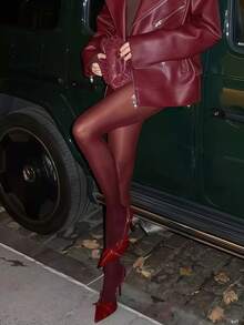 1双女士薄款性感透明紧身过膝长筒袜，适合夏季约会、派对、夜店等场合，亦可作为圣诞礼物。 - 酒紅色 - 查看 3