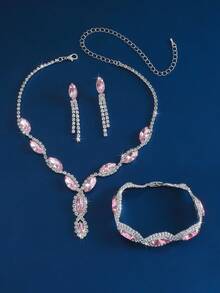 Elegant Bridal Jewelry Set - Rhinestone Necklace, Earrings & Bracelet For Dresses & Evening Gowns