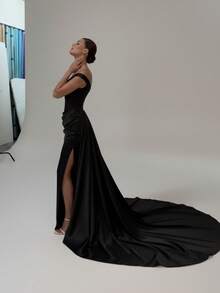 Basrey New Elegant White Spaghetti Strap Bodycon Maxi Dress, Floor Length Gown, Bridesmaid Dress, Suitable For Weddings And Bridesmaid - Black - View 9