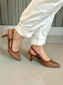 COMFORT SCARPIN IN RAFFIA AND CUP HEEL - Lạc đà - Xem 1