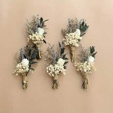 1/2/4/6/10/12/20pcs Mini Dried Flower Bouquet, Suitable For Groomsmen Boutonniere, Wedding Cake Decor, Boho Home Decor, Party Favors, Cake Decorations, Vintage Bouquet, Bohemian Style, Handmade Bouquet, Everlasting Flowers, Mini Bouquet, Small Bouquet, Home Stylist, Event Planner - White - View 1