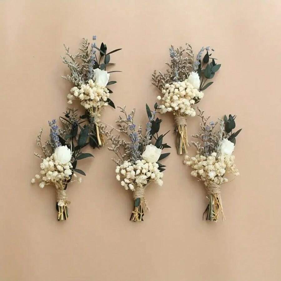 1/2/4/6/10/12/20pcs Mini Dried Flower Bouquet, Suitable For Groomsmen Boutonniere, Wedding Cake Decor, Boho Home Decor, Party Favors, Cake Decorations, Vintage Bouquet, Bohemian Style, Handmade Bouquet, Everlasting Flowers, Mini Bouquet, Small Bouquet, Home Stylist, Event Planner - White - View 1