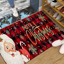 Felpudo con tema navideño, de poliéster, alfombra decorativa para el piso adecuada para la entrada del hogar, sala de estar, dormitorio y cocina