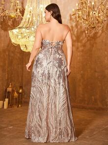 SUPGIR Plus 女士优雅抹胸无袖性感露背亮片修身舞会礼服超长晚礼服 - 香檳色 - 查看 2