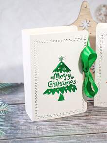 5pcs Christmas Tree Gift Box With Ribbon, Book Style Favor Box For Holiday Candy, Cookies, Chocolates, Elegant Merry Christmas Packaging, Design, Perfect For Xmas Party, Wedding, Family Celebration, Gift Wrapping - 12.7X9X4cm - View 4