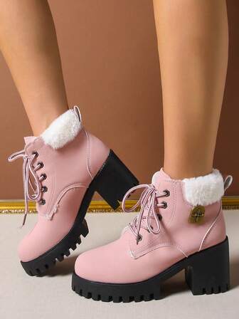 Tjocka & termofodrade ankelstövlar, Plusstorlekar, Moderiktiga sexiga, tjocka klackar, korta stövlar, högklackade vinterstövlar, vattentät platå, snygga damstövlar, svarta höga klackar, stridsstövlar, stövlar, snörningsstövlar med tjock sula, tjocka klackar, högklackade stövlar, rund tå för mogna kvinnor, sexiga, bekväma, icke-tröttande, mångsidiga höst-/vinterskor, varma snöstövlar, utomhusstövlar, sexiga, förhöjande damskor, moderiktiga damskor med tjocka klackar för snöigt väder