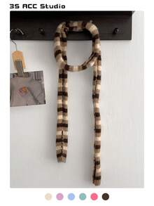 1 件色块针织窄围巾，时尚设计装饰性颈部保暖，适合秋冬季，情侣，Y2K 条纹色块女士长围巾，温暖百搭配饰 - 細長款 - 查看 14