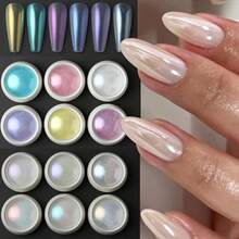 12pcs/Set Aurora Nail Powder Purple Pink Blue Chrome Glitter Pigment Dust UV Gel Polish Nail Art Dipping Powder Manicure - 彩色 - 查看 2