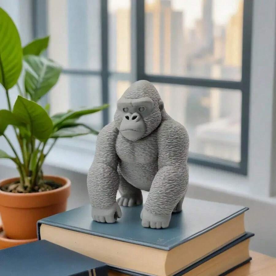 3D gedruckte schwarze Gorilla Statue, sammelbare Tierfigur, kreative Tischdekoration, Plastikhandwerk geeignet für Zuhause, Büro und Wohnzimmer Dekoration, Silberrücken Gorilla Skulptur, Innen-/Außendekoration - Verschiedenfarbig - Übersicht 1
