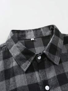 Men's Long Sleeve Brushed Plaid Shirt, Business Casual, Black & White, Autumn/Winter - Grey - View 4