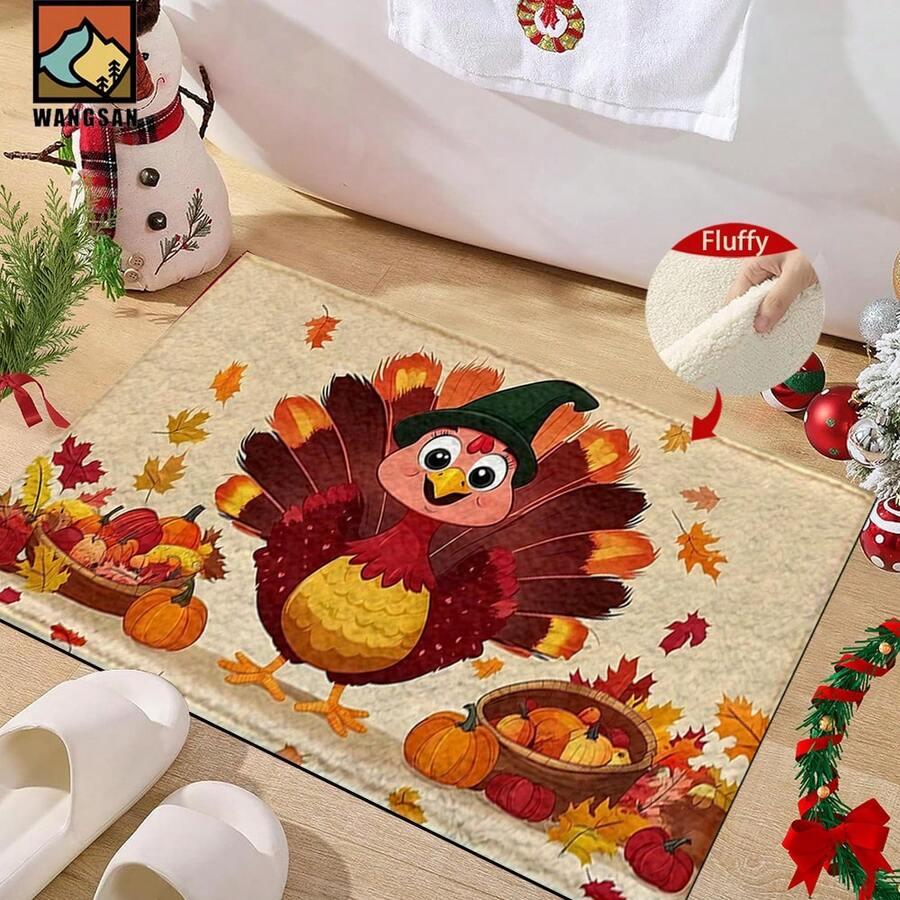 1 pieza Felpudo antideslizante con diseño de pavo de otoño de Acción de Gracias, felpudo antideslizante de fibra súper, adecuado para decoración de fiestas festivas, cocina, baño, comedor, dormitorio, puede ser un regalo de Acción de Gracias