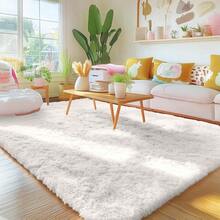 Alfombras OLANLY para sala de estar y dormitorio, lavables a máquina de 4x5.9 pies, alfombra suave y esponjosa junto a la cama, alfombra de interior para niños y niñas, dormitorios, habitaciones de guardería, decoración estética del hogar, color marfil - Beis - Ver 4