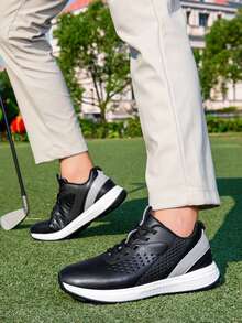 Neue Herren Golfschuhe, bequeme Leder Golf Trainingsschuhe, hochwertige Outdoor Golfschuhe für Herren Einfarbig