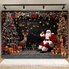 1pc Christmas Background Banner - A Scene Of Santa Claus And Reindeer, Perfect For Christmas-Themed Parties, Anniversaries, Photo Booth Props, General Celebrations, Family Gatherings, Christmas Decorations, And Holiday Parties