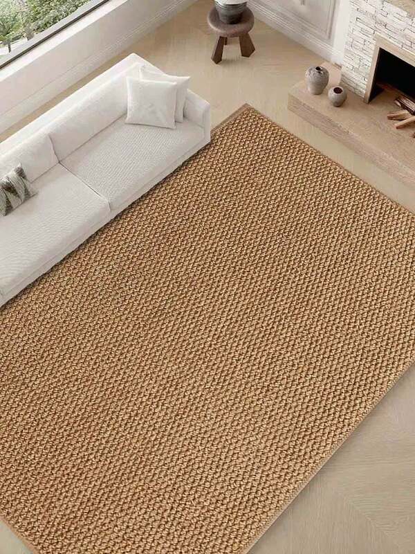 1 pieza Alfombra cuadrada marrón de imitación de yute, resistente a arañazos, lavable, ideal para propietarios de mascotas, adecuada para decoración de sala de estar, comedor, estudio, dormitorio y entrada