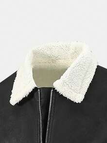 Men's Outdoor Sports PU Leather Long Sleeve Jacket, Casual Fashion Thermal Lined Coat, Autumn/Winter - Black - View 3