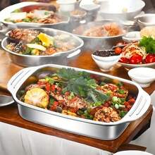 4-Piece (2 Stainless Steel Deep Pans And 2 Lids With Handles) Heavy-Duty Stainless Steel Rectangular Fish Baking Tray With Lid, Large Capacity Multi-Purpose Heating Tray, Suitable For Barbecue, Buffet And Home Cooking, Suitable For Dessert, Bread, Seafood, Suitable For Barbecue, Buffet And Home Cooking, A Must-Have For Holiday Cooking