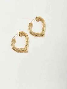 3 Pairs Fashionable Exaggerated Bamboo Texture Heart Shaped Earrings - Yellow Gold - View 10