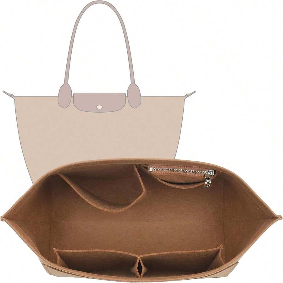 Sisipan Pengatur Tas Tangan Le Pliage, Pengatur Tas Tote Berbahan Felt dengan Banyak Kantong, Pengatur Kantong Berresleting, Pengatur Tas Bagian Dalam Musim Gugur/Dingin