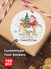 1/30/90/160pcs Personalized Christmas Stickers Gift Labels, Customized Christmas Holiday Stickers, Customized Text Round Name Gift Labels - Featuring Santa Claus, Reindeer Patterns, Personalized Self-Adhesive Labels, Suitable For Gift Bags, Desserts And Baked Food Packaging Boxes, Floral Design, With "Bake With Love" Text, Gift Bag Stickers, Thank You Stickers - White - View 12