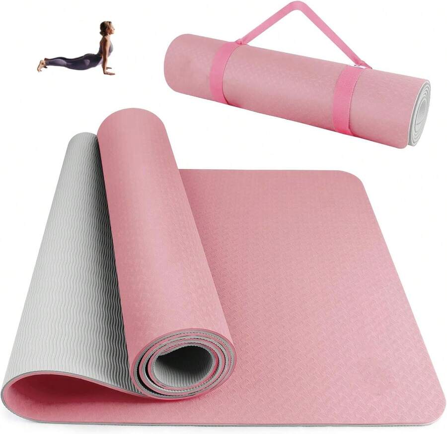 Tapete de Yoga Antideslizante y Cómodos, Yoga Mat para Ejercicio de Buena Calidad y Ecológicos, Tapete Yoga Antiderrapante de Suavecito y Grueso, Deporte Colchoneta Fitness Alfombrilla para Yoga de 6mm Grosor, 183 x 61CM - Rosa claro - Ver 1